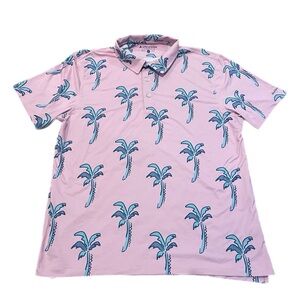 Chubbies Mens Pink Palm Tree Golf Polo Stretchy Casual Beach Vacation Shirt XXL